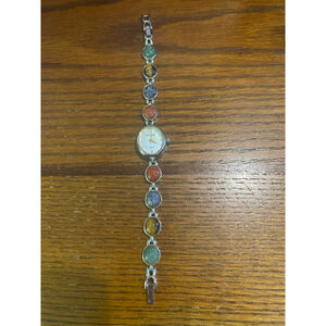 Women's Harve Benard Silver Multi-color Stone scarab
Bracelet Watch w/ extender